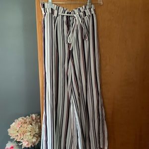 Maroon and navy stripped paper bag pant